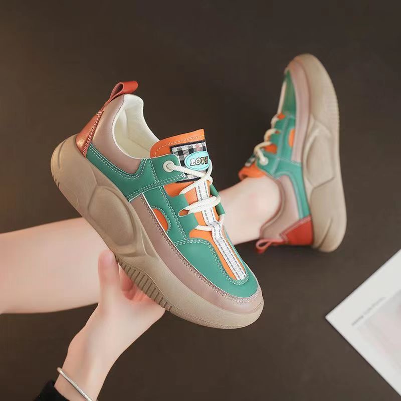 Women's Fashion Thick-soled Leather Stitching Sneakers - Roller