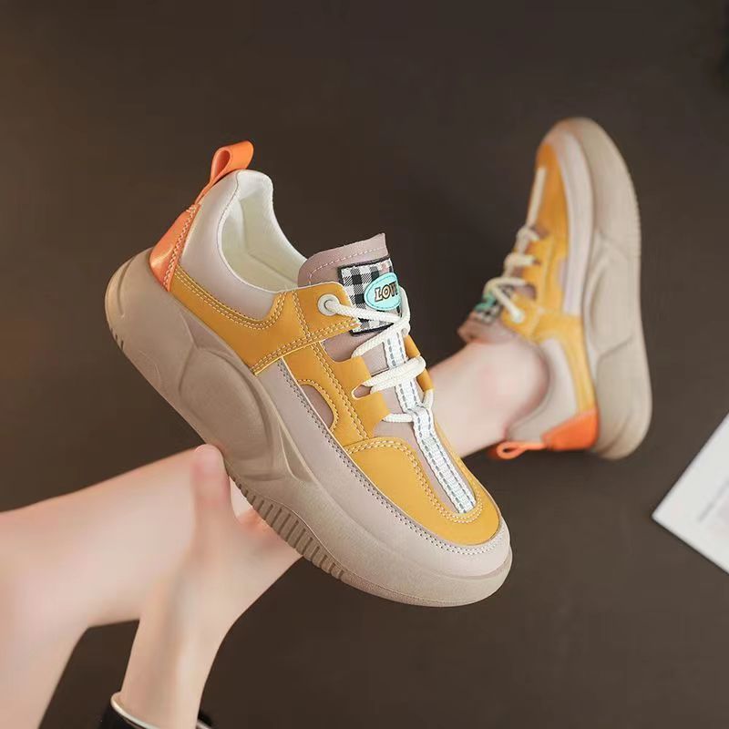 Women's Fashion Thick-soled Leather Stitching Sneakers - Roller