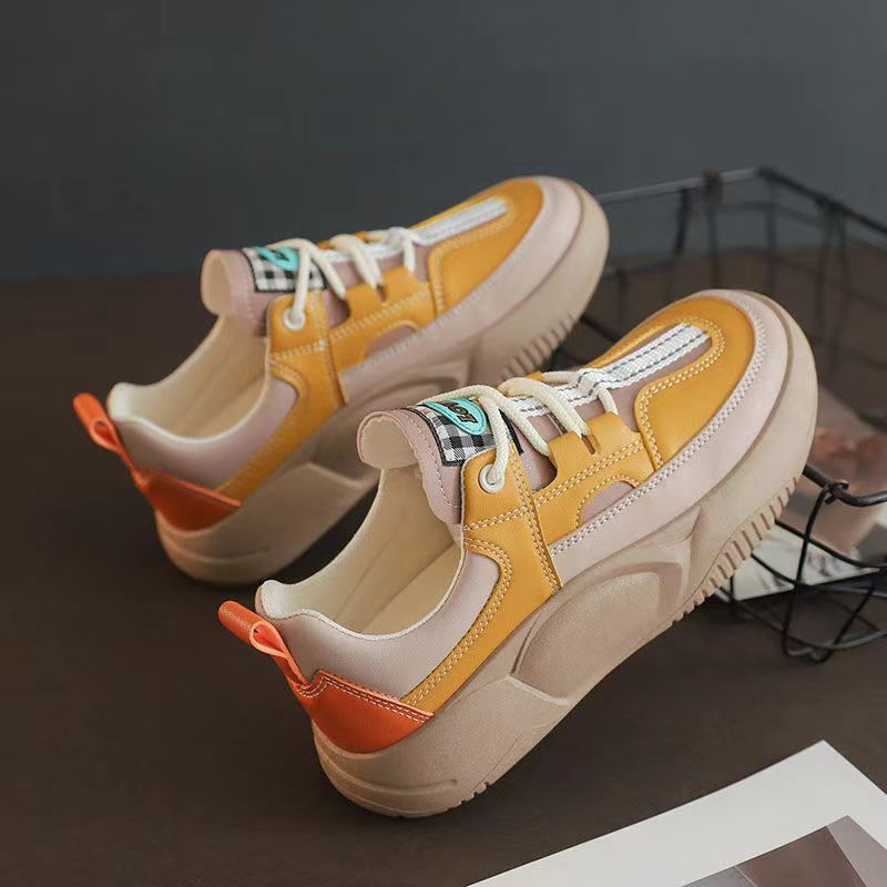 Women's Fashion Thick-soled Leather Stitching Sneakers - Roller