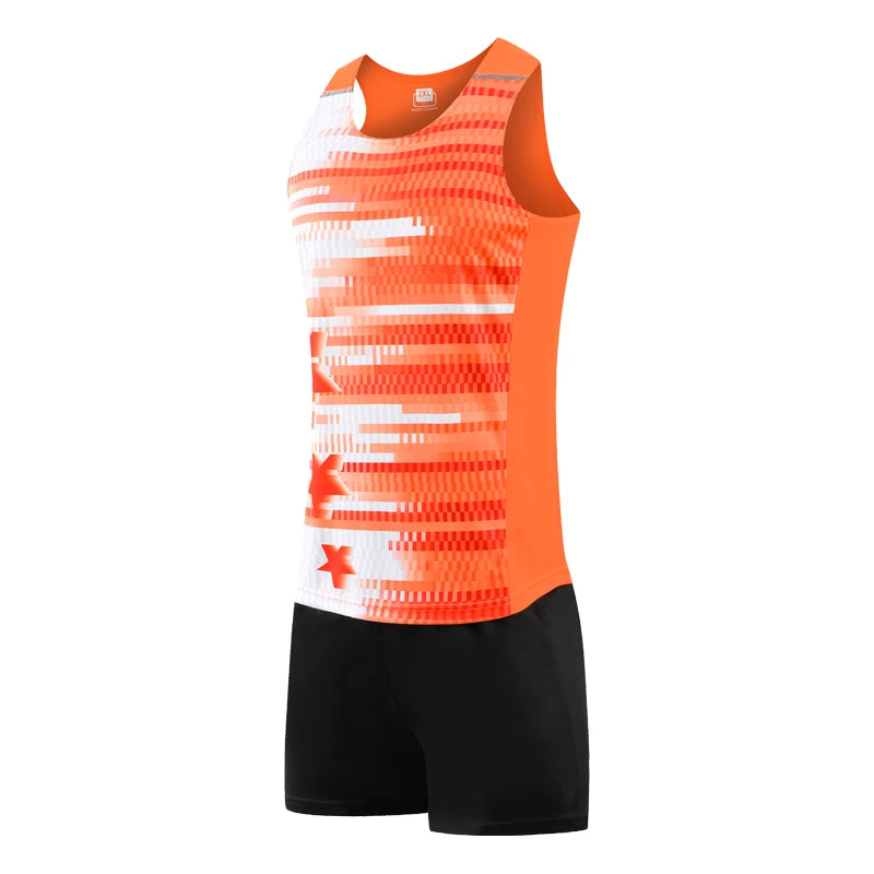Men Sports Suits Quick Dry Slim Fit Marathon Running Track And Field Tracksuits Fashion Prints Gym Sportswear Vest+Shorts Set - Roller
