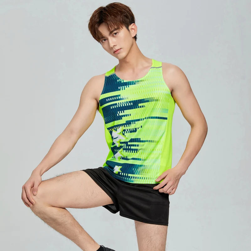 Men Sports Suits Quick Dry Slim Fit Marathon Running Track And Field Tracksuits Fashion Prints Gym Sportswear Vest+Shorts Set - Roller