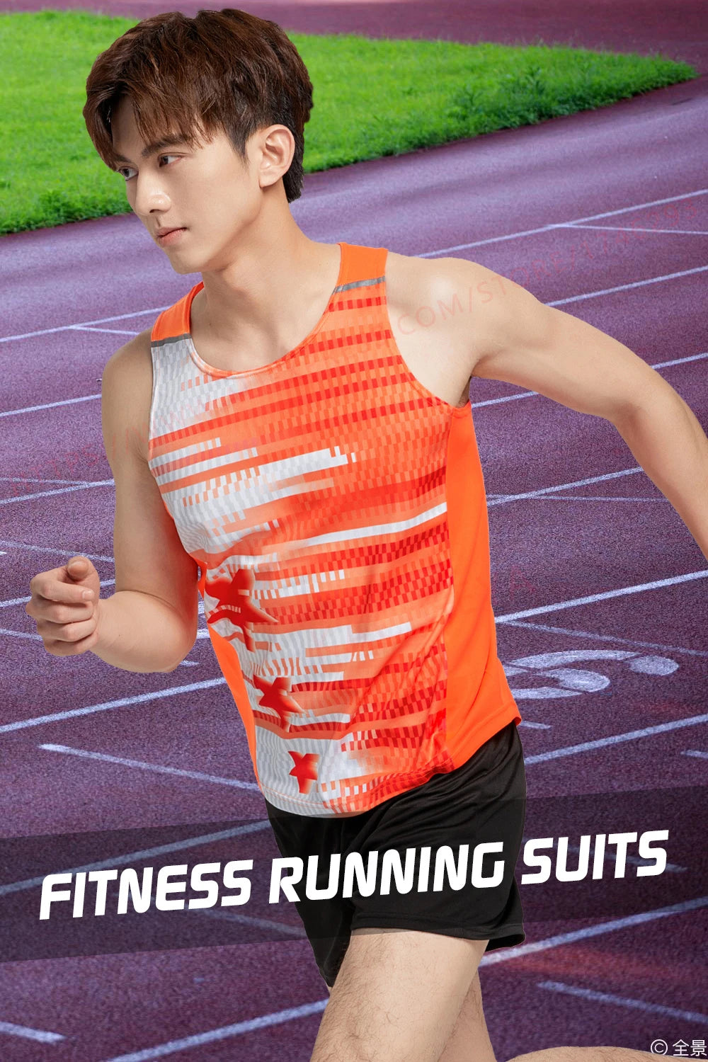 Men Sports Suits Quick Dry Slim Fit Marathon Running Track And Field Tracksuits Fashion Prints Gym Sportswear Vest+Shorts Set - Roller