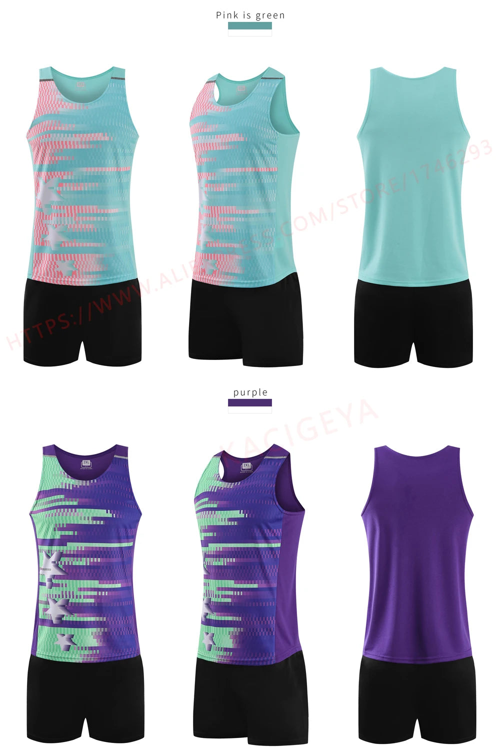 Men Sports Suits Quick Dry Slim Fit Marathon Running Track And Field Tracksuits Fashion Prints Gym Sportswear Vest+Shorts Set - Roller