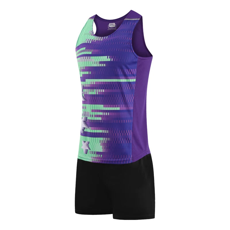 Men Sports Suits Quick Dry Slim Fit Marathon Running Track And Field Tracksuits Fashion Prints Gym Sportswear Vest+Shorts Set - Roller
