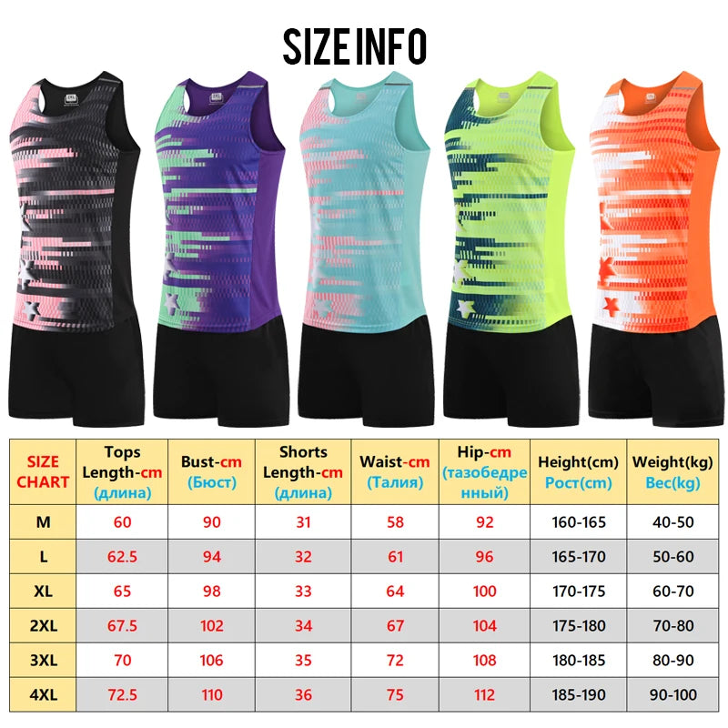 Men Sports Suits Quick Dry Slim Fit Marathon Running Track And Field Tracksuits Fashion Prints Gym Sportswear Vest+Shorts Set - Roller