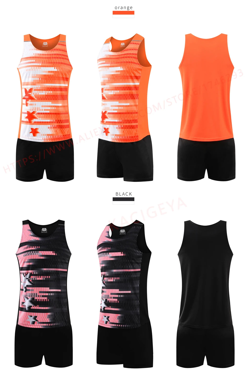 Men Sports Suits Quick Dry Slim Fit Marathon Running Track And Field Tracksuits Fashion Prints Gym Sportswear Vest+Shorts Set - Roller