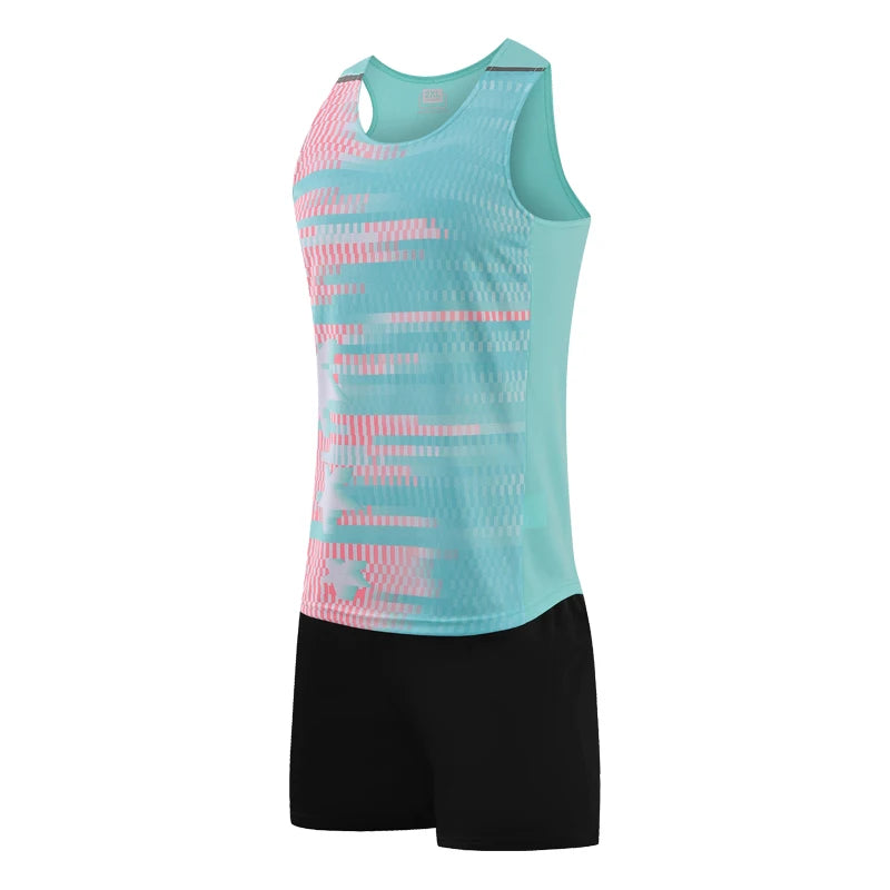 Men Sports Suits Quick Dry Slim Fit Marathon Running Track And Field Tracksuits Fashion Prints Gym Sportswear Vest+Shorts Set - Roller