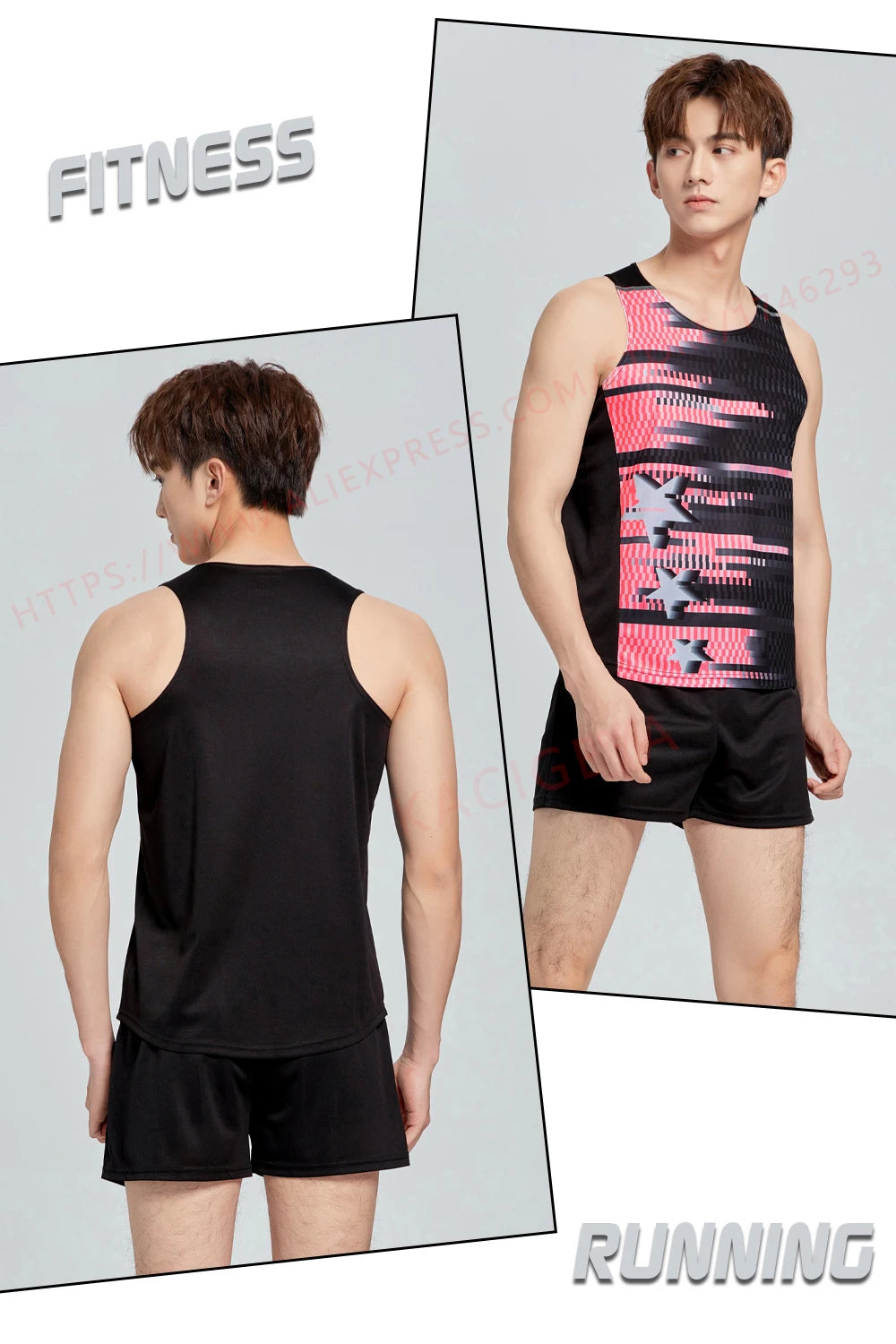 Men Sports Suits Quick Dry Slim Fit Marathon Running Track And Field Tracksuits Fashion Prints Gym Sportswear Vest+Shorts Set - Roller
