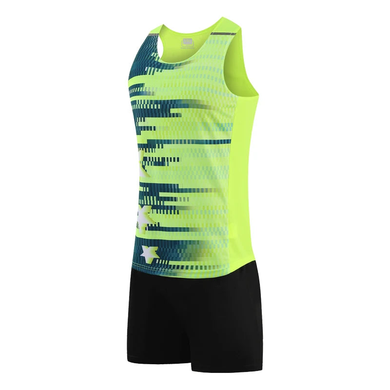 Men Sports Suits Quick Dry Slim Fit Marathon Running Track And Field Tracksuits Fashion Prints Gym Sportswear Vest+Shorts Set - Roller