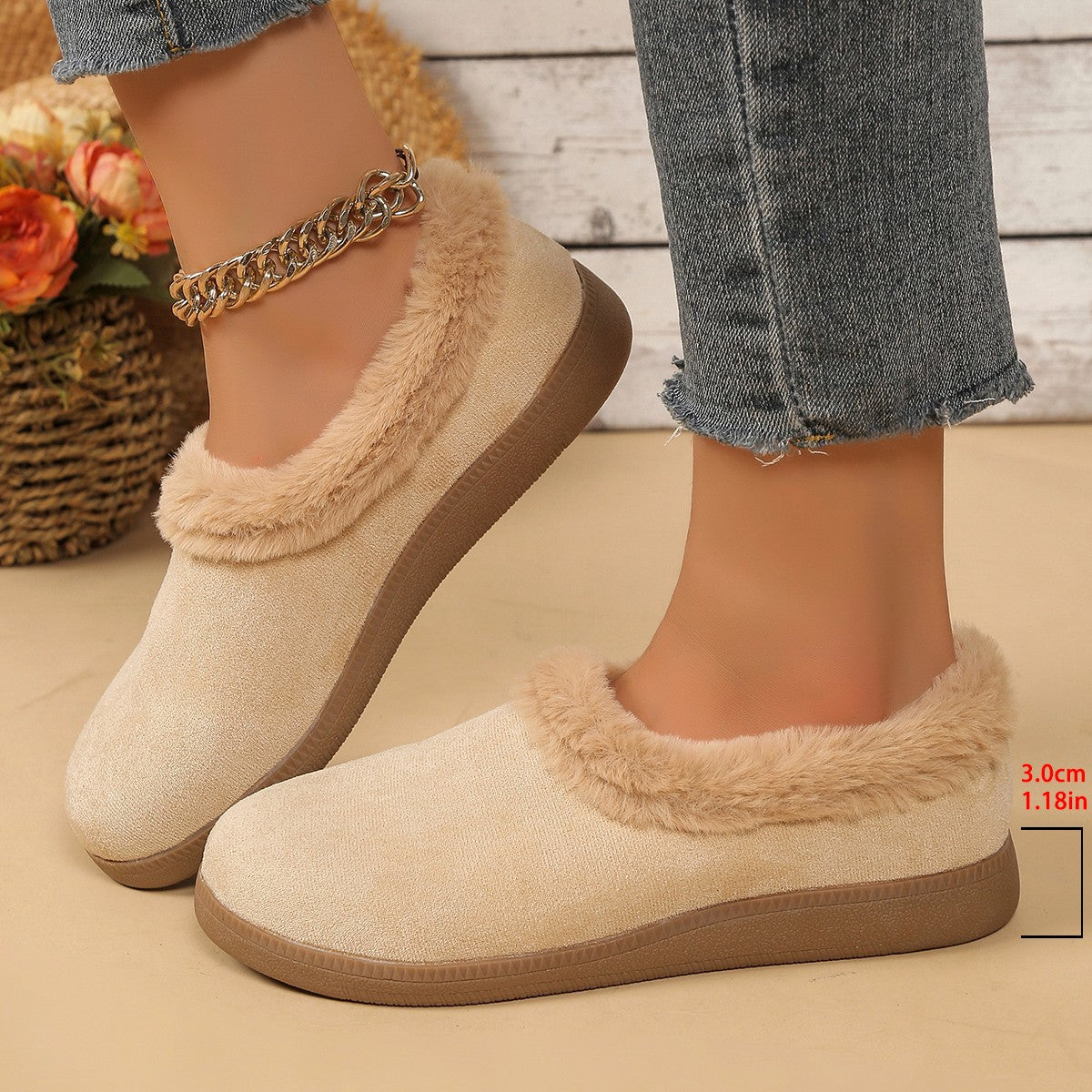 Fur Mouth Thick Bottom Short Snow Boots - Roller