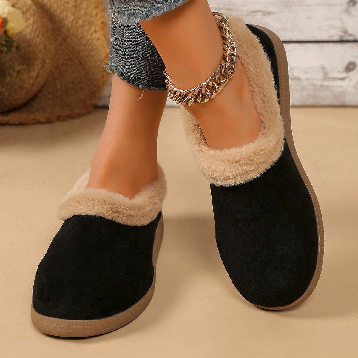 Fur Mouth Thick Bottom Short Snow Boots - Roller