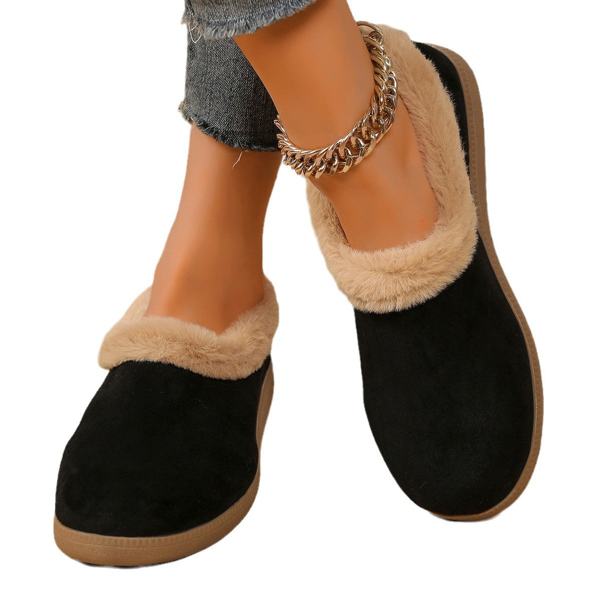 Fur Mouth Thick Bottom Short Snow Boots - Roller