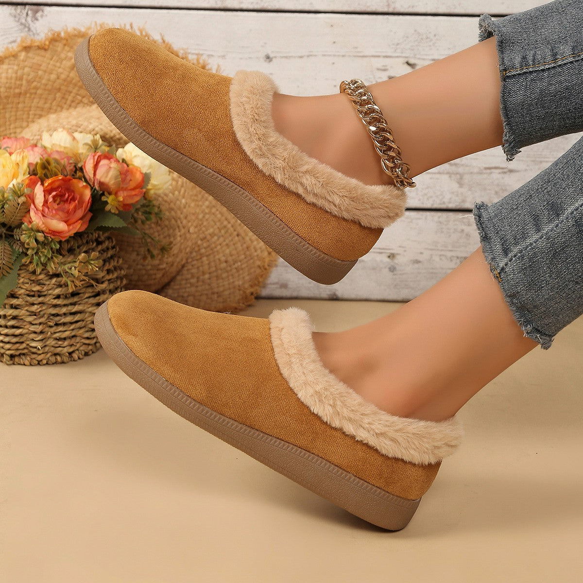 Fur Mouth Thick Bottom Short Snow Boots - Roller