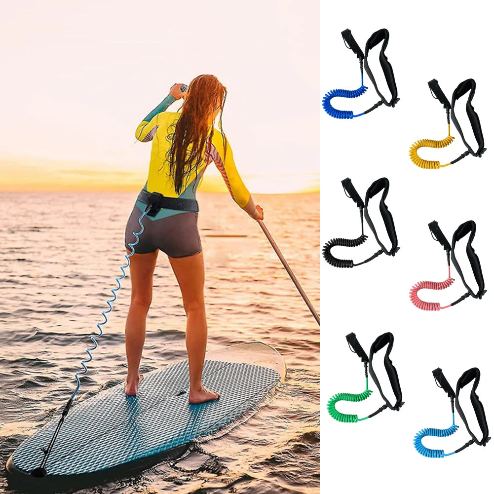 Coiled Leash Maximum Tensile Length Up To 10 Feet Surfboard Waist Rope Adjustable Coiled Surfing Leash for Stand Paddle Boards - Roller