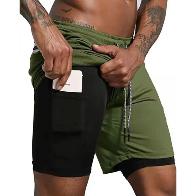 2023 Men Running Shorts Summer Sportswear Double-deck Short Pant 2 In 1 Training Workout Clothing Male Gym Fitness Sport Shorts - Roller