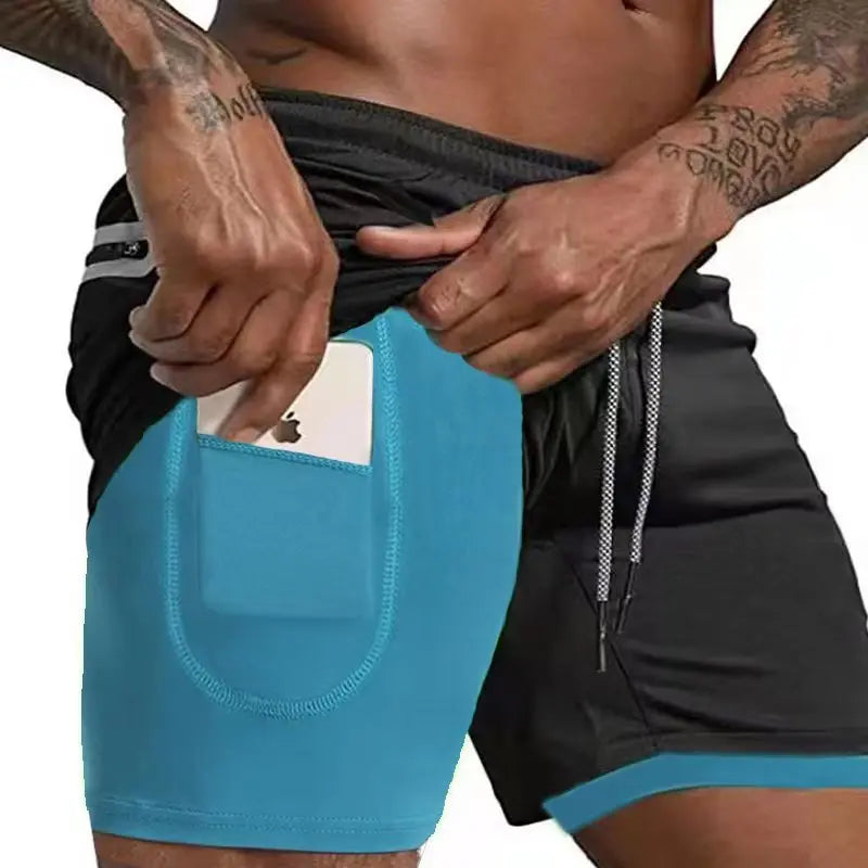 2023 Men Running Shorts Summer Sportswear Double-deck Short Pant 2 In 1 Training Workout Clothing Male Gym Fitness Sport Shorts - Roller