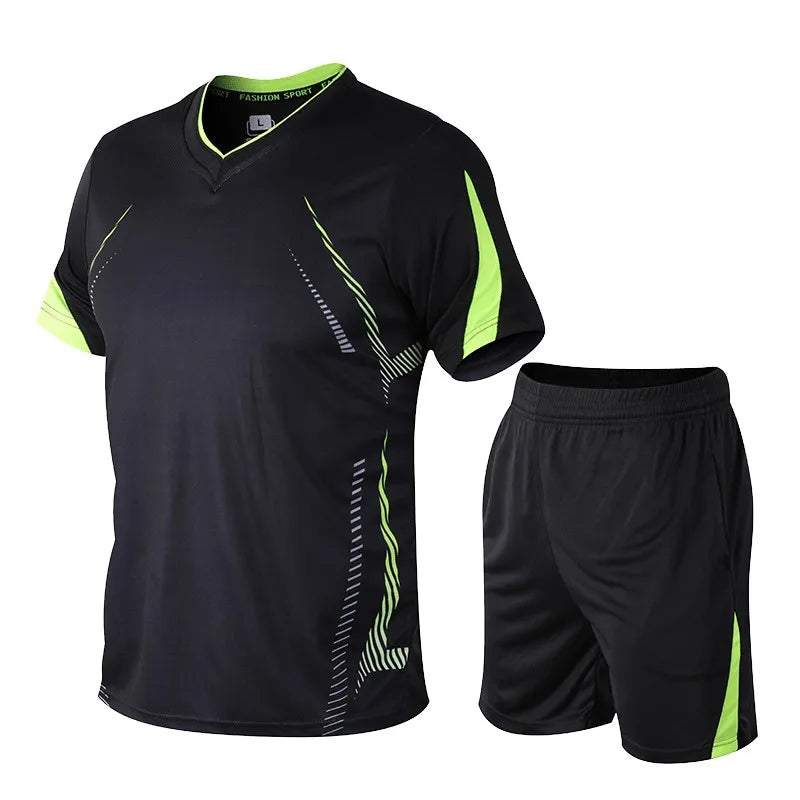 CHRLCK Men's Running Sets Summer Sportswear Breathable Gym Fitness Suits Quick Dry T-Shirts Sports Workout Training Tracksuit - Roller