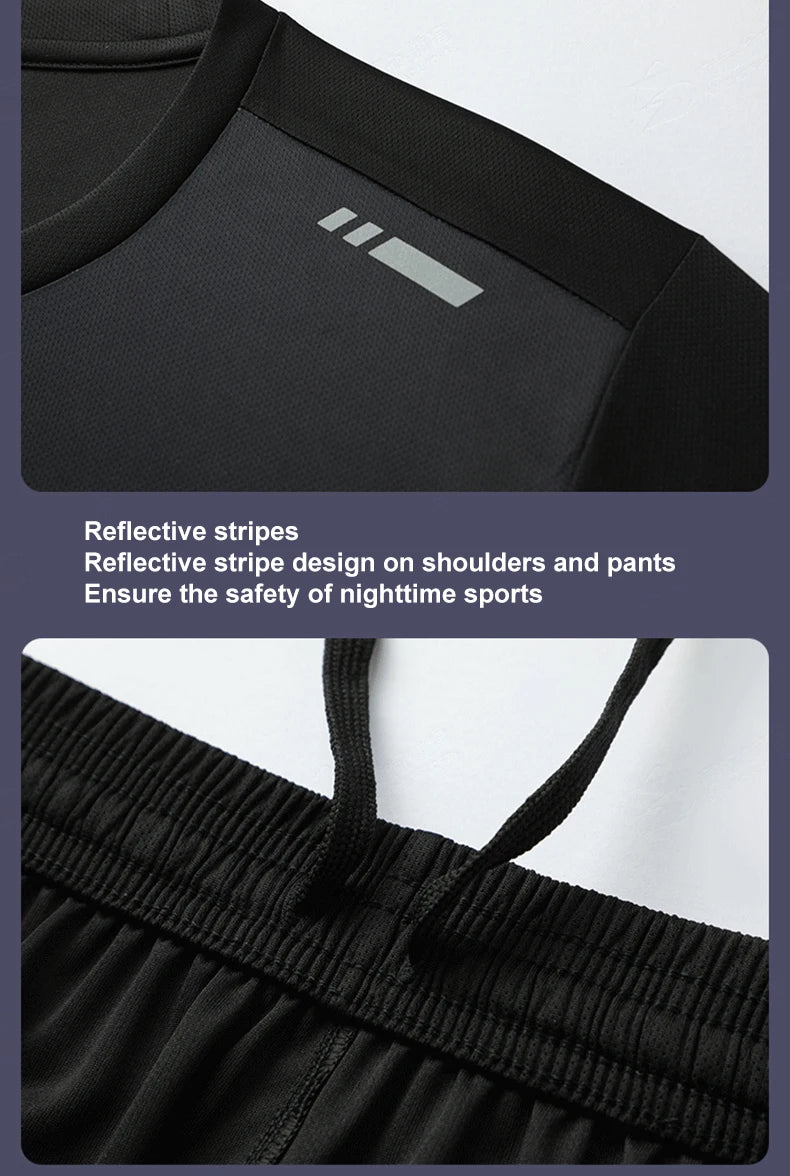 Men Women Quick Drying Running Sets Gym Fitness Suits Outdoor Short Sleeve Sports T-shirt Shorts Badminton Tennis Training Kit - Roller