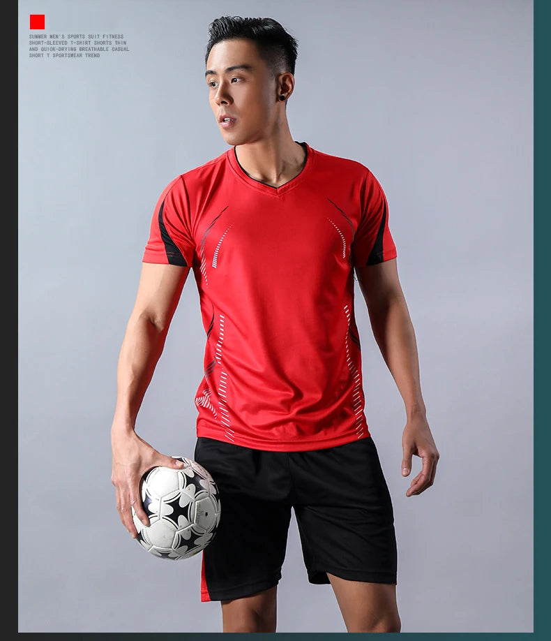 CHRLCK Men's Running Sets Summer Sportswear Breathable Gym Fitness Suits Quick Dry T-Shirts Sports Workout Training Tracksuit - Roller