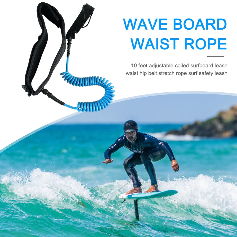 Coiled Leash Maximum Tensile Length Up To 10 Feet Surfboard Waist Rope Adjustable Coiled Surfing Leash for Stand Paddle Boards - Roller