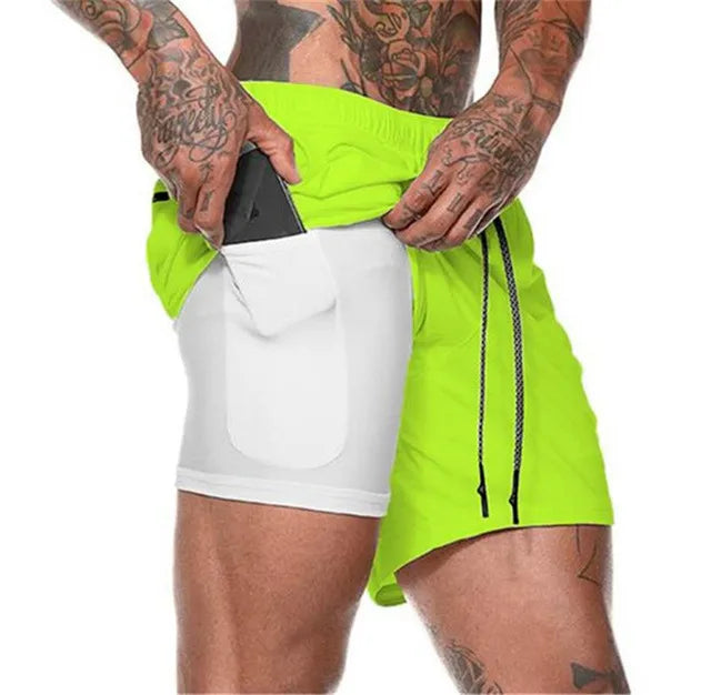 2023 Men Running Shorts Summer Sportswear Double-deck Short Pant 2 In 1 Training Workout Clothing Male Gym Fitness Sport Shorts - Roller