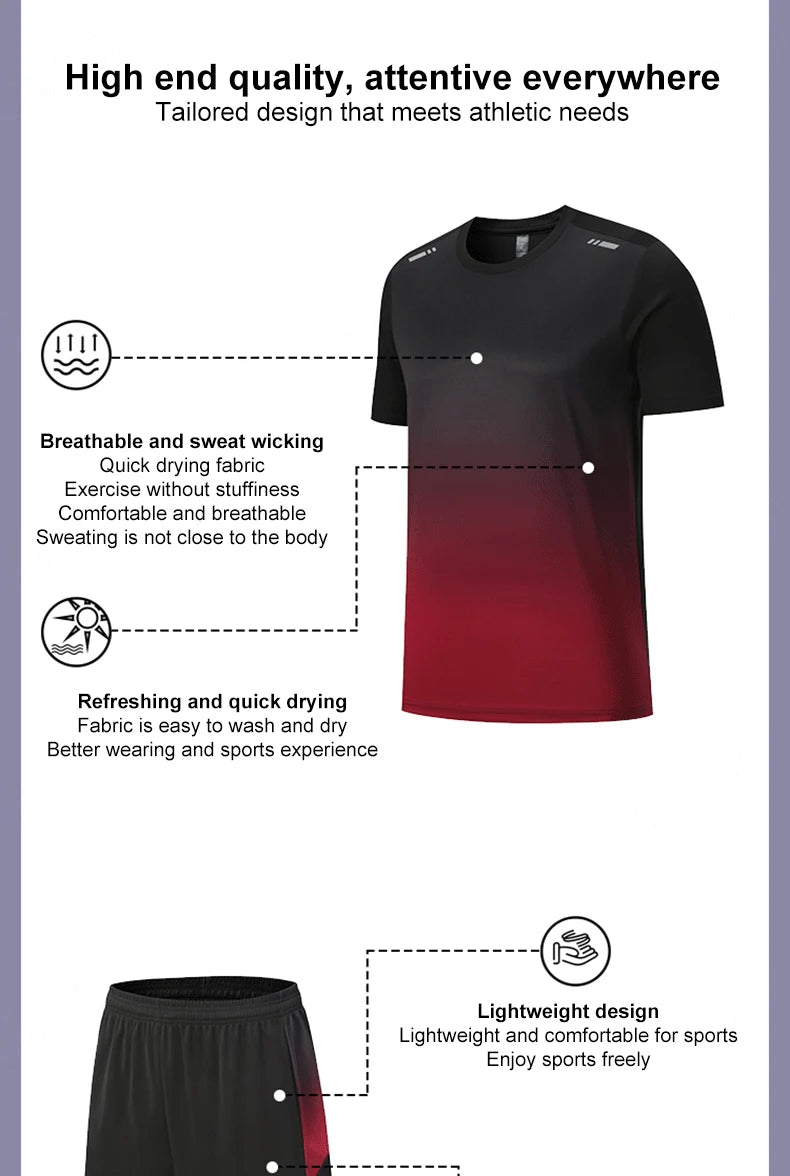 Men Women Quick Drying Running Sets Gym Fitness Suits Outdoor Short Sleeve Sports T-shirt Shorts Badminton Tennis Training Kit - Roller