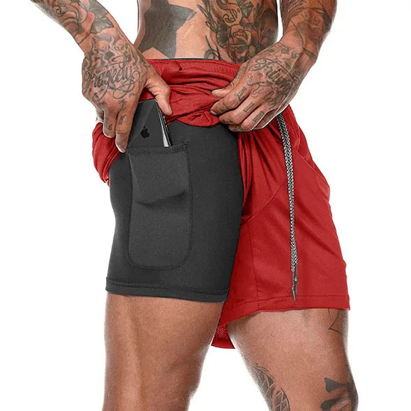 2023 Men Running Shorts Summer Sportswear Double-deck Short Pant 2 In 1 Training Workout Clothing Male Gym Fitness Sport Shorts - Roller