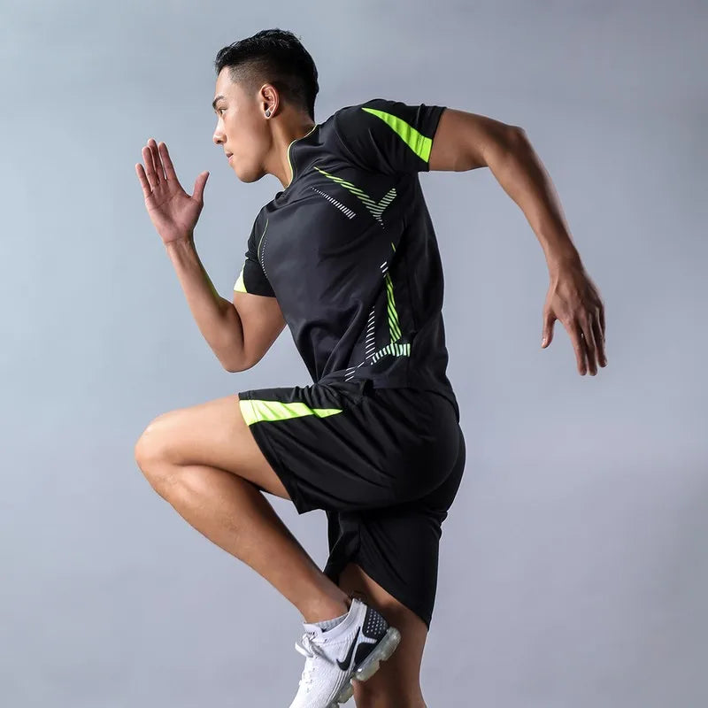 CHRLCK Men's Running Sets Summer Sportswear Breathable Gym Fitness Suits Quick Dry T-Shirts Sports Workout Training Tracksuit - Roller