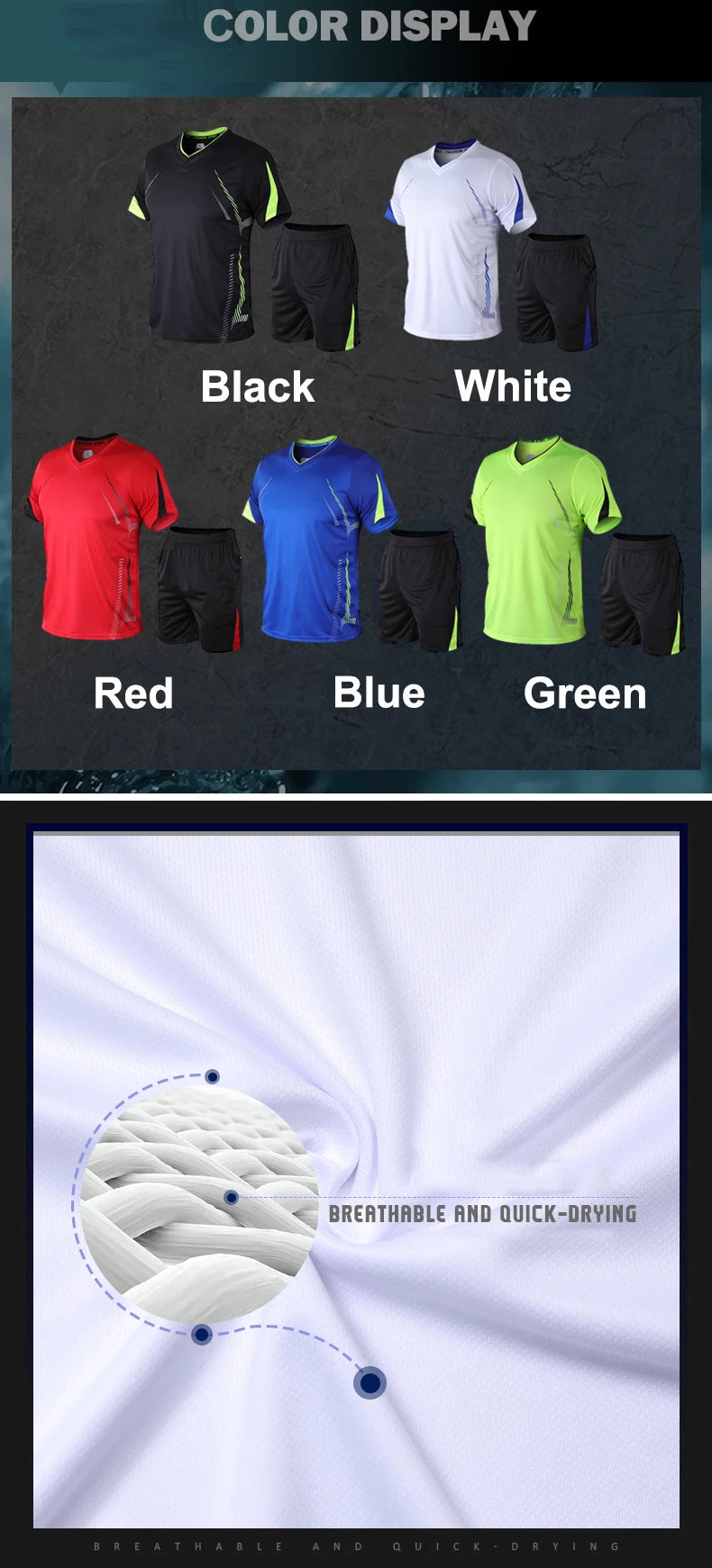 CHRLCK Men's Running Sets Summer Sportswear Breathable Gym Fitness Suits Quick Dry T-Shirts Sports Workout Training Tracksuit - Roller