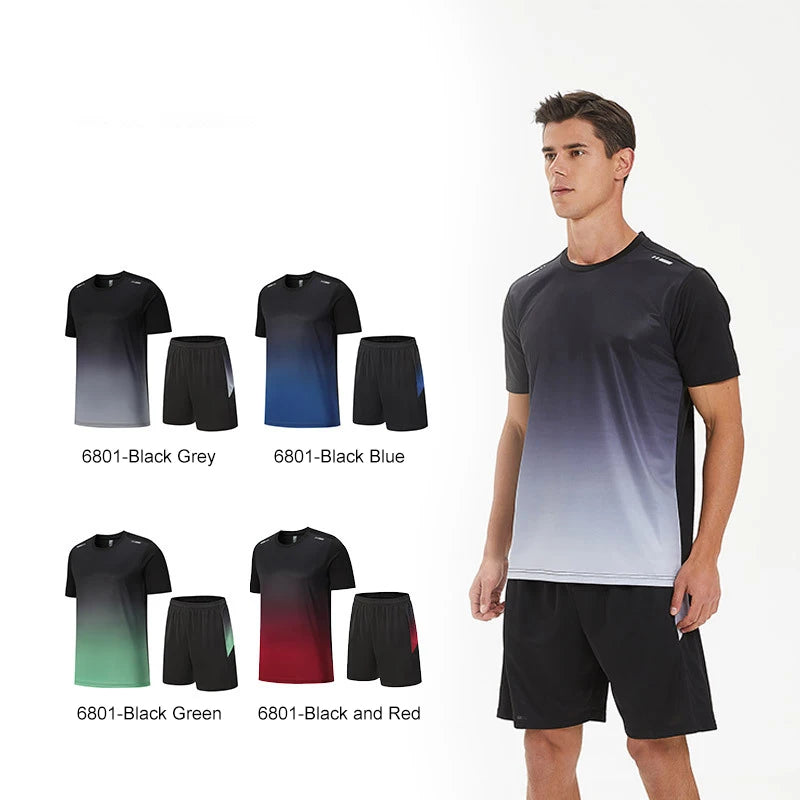 Men Women Quick Drying Running Sets Gym Fitness Suits Outdoor Short Sleeve Sports T-shirt Shorts Badminton Tennis Training Kit - Roller