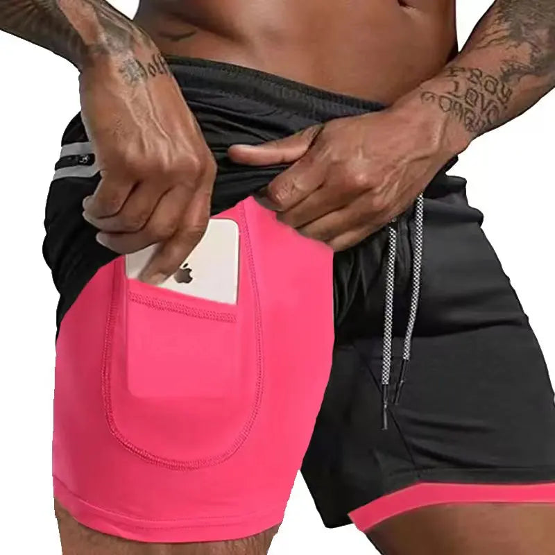 2023 Men Running Shorts Summer Sportswear Double-deck Short Pant 2 In 1 Training Workout Clothing Male Gym Fitness Sport Shorts - Roller