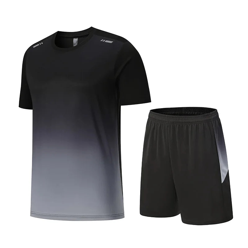 Men Women Quick Drying Running Sets Gym Fitness Suits Outdoor Short Sleeve Sports T-shirt Shorts Badminton Tennis Training Kit - Roller