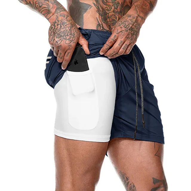 2023 Men Running Shorts Summer Sportswear Double-deck Short Pant 2 In 1 Training Workout Clothing Male Gym Fitness Sport Shorts - Roller