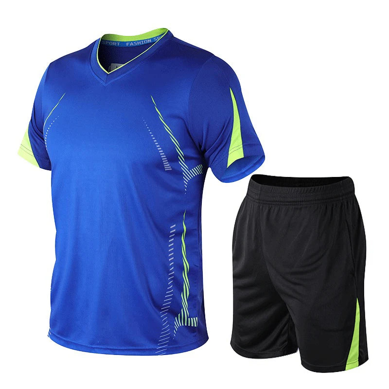 CHRLCK Men's Running Sets Summer Sportswear Breathable Gym Fitness Suits Quick Dry T-Shirts Sports Workout Training Tracksuit - Roller