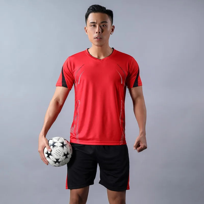 CHRLCK Men's Running Sets Summer Sportswear Breathable Gym Fitness Suits Quick Dry T-Shirts Sports Workout Training Tracksuit - Roller