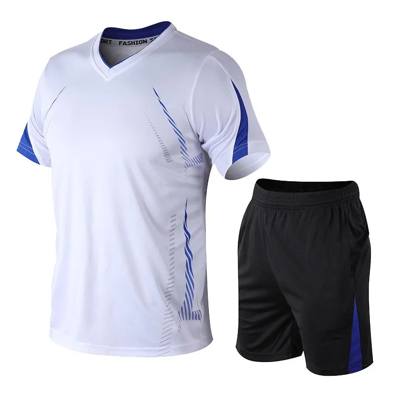 CHRLCK Men's Running Sets Summer Sportswear Breathable Gym Fitness Suits Quick Dry T-Shirts Sports Workout Training Tracksuit - Roller