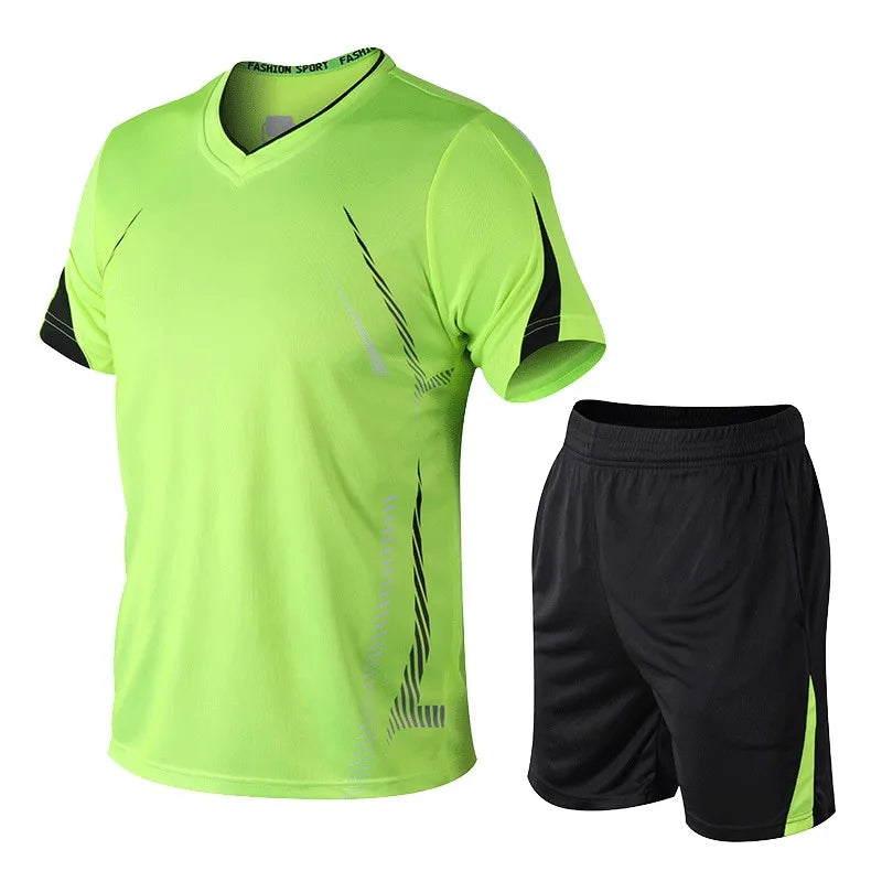 CHRLCK Men's Running Sets Summer Sportswear Breathable Gym Fitness Suits Quick Dry T-Shirts Sports Workout Training Tracksuit - Roller
