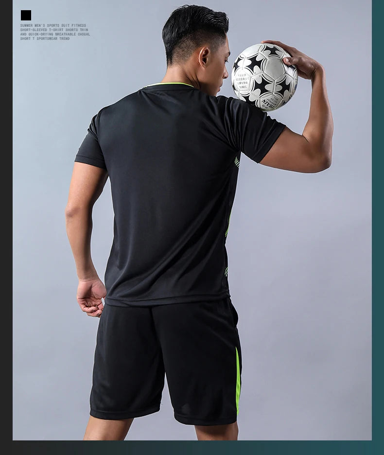 CHRLCK Men's Running Sets Summer Sportswear Breathable Gym Fitness Suits Quick Dry T-Shirts Sports Workout Training Tracksuit - Roller