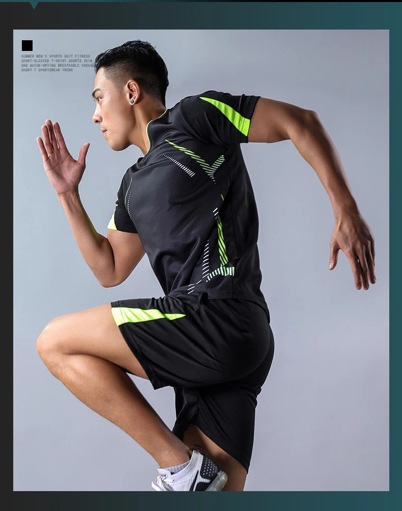 CHRLCK Men's Running Sets Summer Sportswear Breathable Gym Fitness Suits Quick Dry T-Shirts Sports Workout Training Tracksuit - Roller