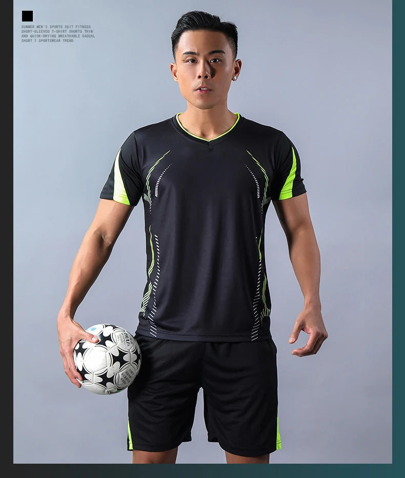 CHRLCK Men's Running Sets Summer Sportswear Breathable Gym Fitness Suits Quick Dry T-Shirts Sports Workout Training Tracksuit - Roller