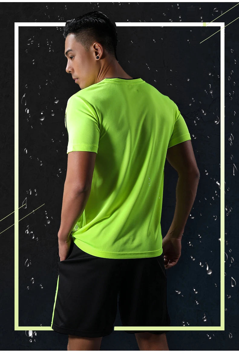 CHRLCK Men's Running Sets Summer Sportswear Breathable Gym Fitness Suits Quick Dry T-Shirts Sports Workout Training Tracksuit - Roller