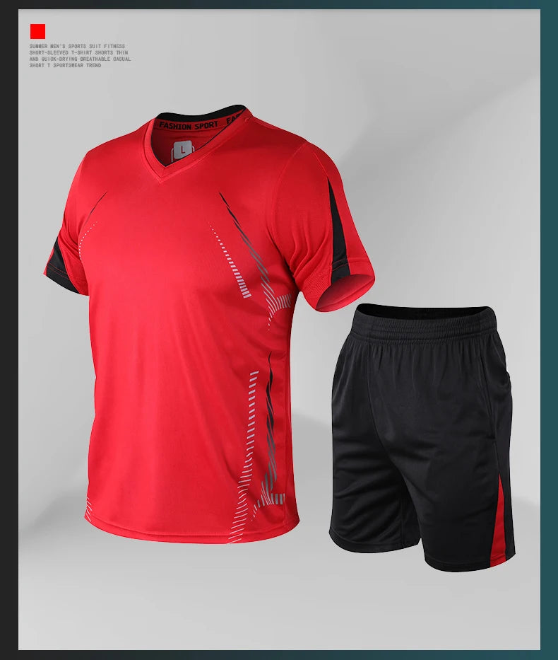 CHRLCK Men's Running Sets Summer Sportswear Breathable Gym Fitness Suits Quick Dry T-Shirts Sports Workout Training Tracksuit - Roller