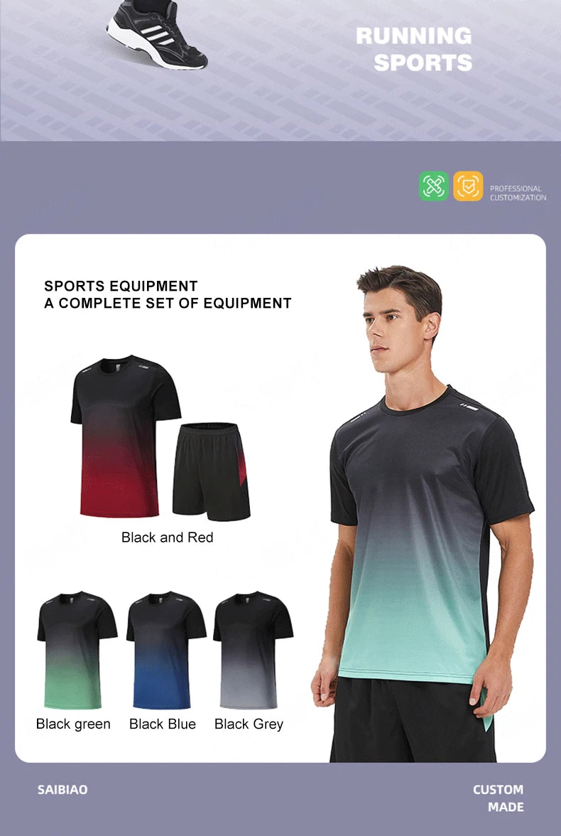 Men Women Quick Drying Running Sets Gym Fitness Suits Outdoor Short Sleeve Sports T-shirt Shorts Badminton Tennis Training Kit - Roller