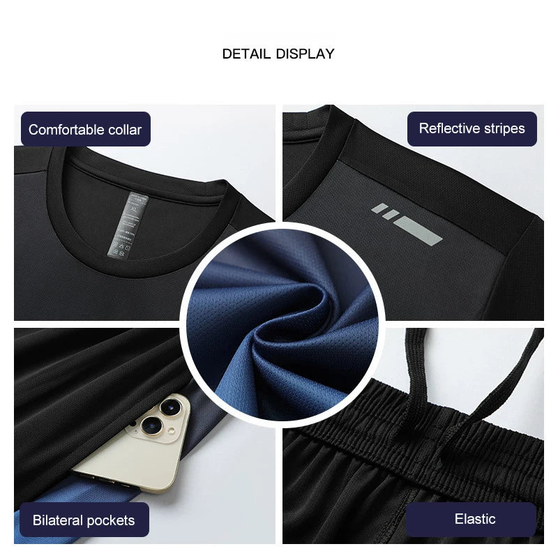 Men Women Quick Drying Running Sets Gym Fitness Suits Outdoor Short Sleeve Sports T-shirt Shorts Badminton Tennis Training Kit - Roller