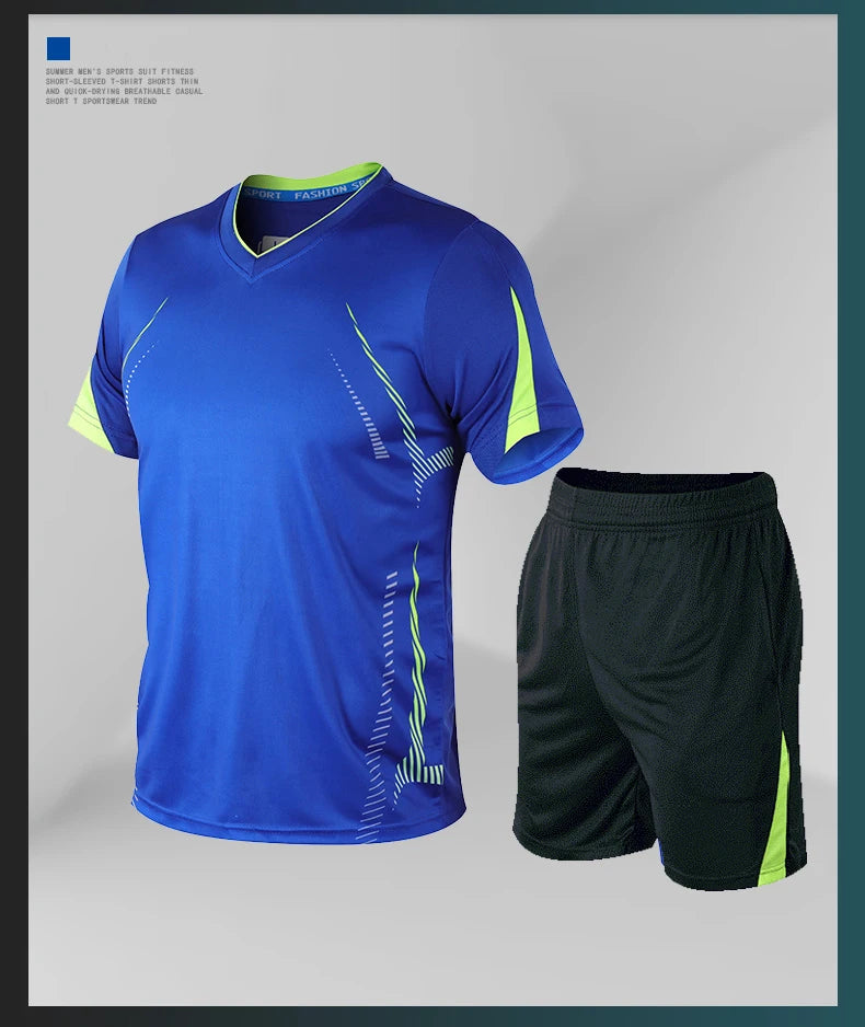 CHRLCK Men's Running Sets Summer Sportswear Breathable Gym Fitness Suits Quick Dry T-Shirts Sports Workout Training Tracksuit - Roller