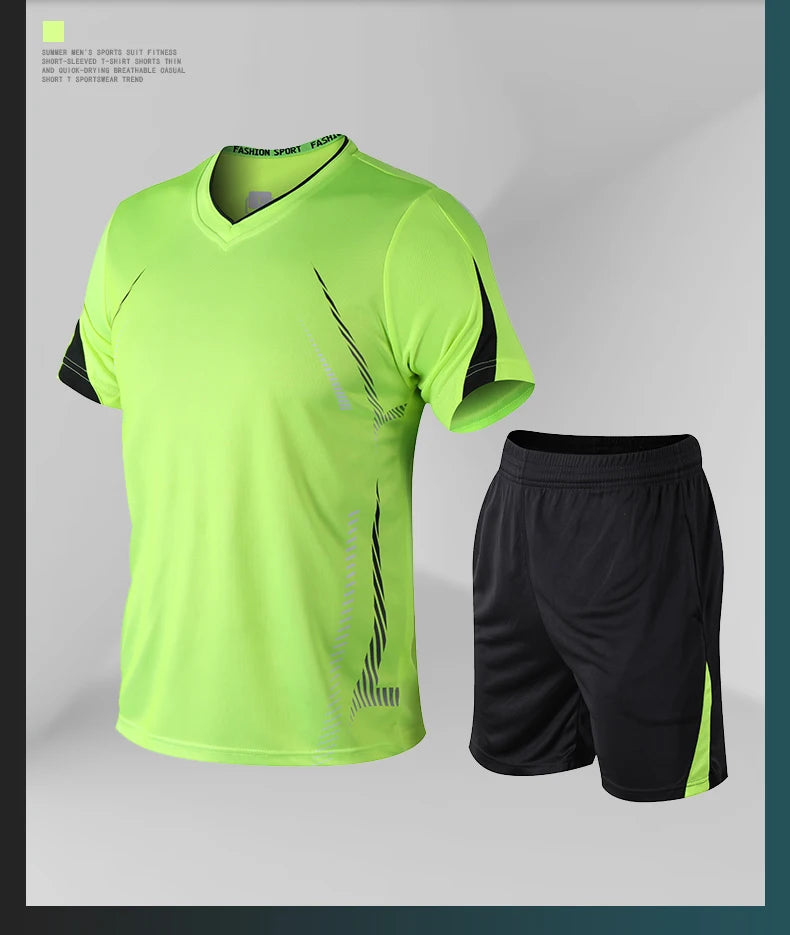 CHRLCK Men's Running Sets Summer Sportswear Breathable Gym Fitness Suits Quick Dry T-Shirts Sports Workout Training Tracksuit - Roller