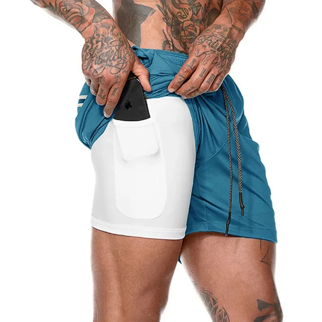 2023 Men Running Shorts Summer Sportswear Double-deck Short Pant 2 In 1 Training Workout Clothing Male Gym Fitness Sport Shorts - Roller