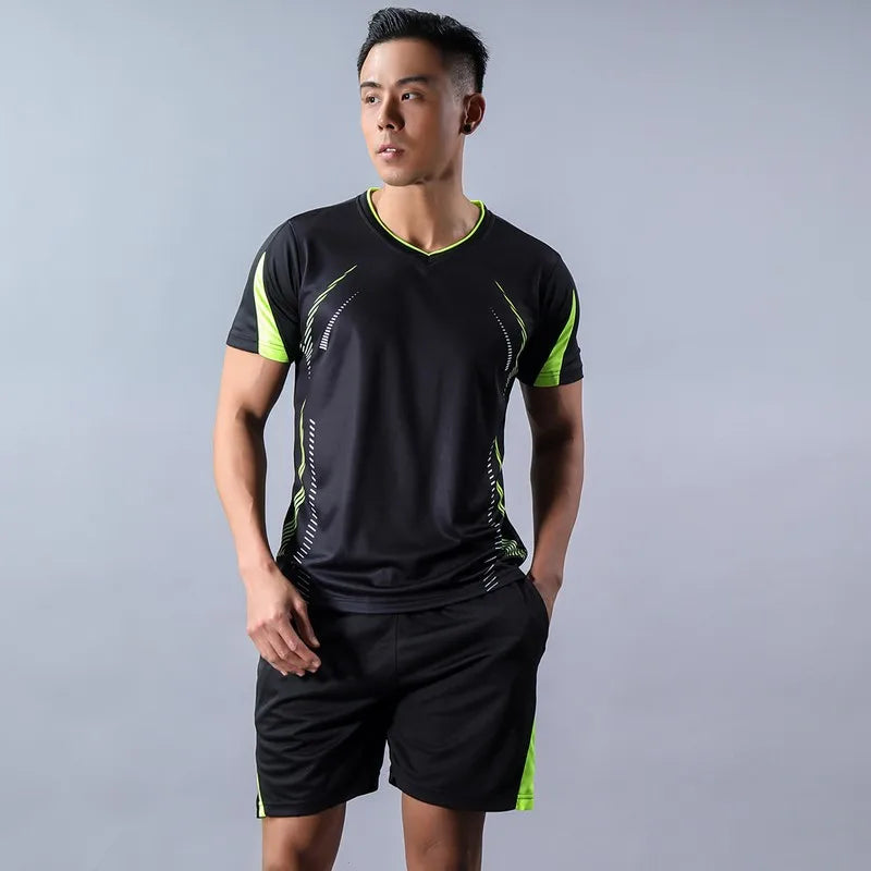 CHRLCK Men's Running Sets Summer Sportswear Breathable Gym Fitness Suits Quick Dry T-Shirts Sports Workout Training Tracksuit - Roller