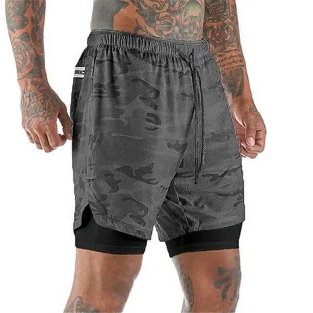2023 Men Running Shorts Summer Sportswear Double-deck Short Pant 2 In 1 Training Workout Clothing Male Gym Fitness Sport Shorts - Roller