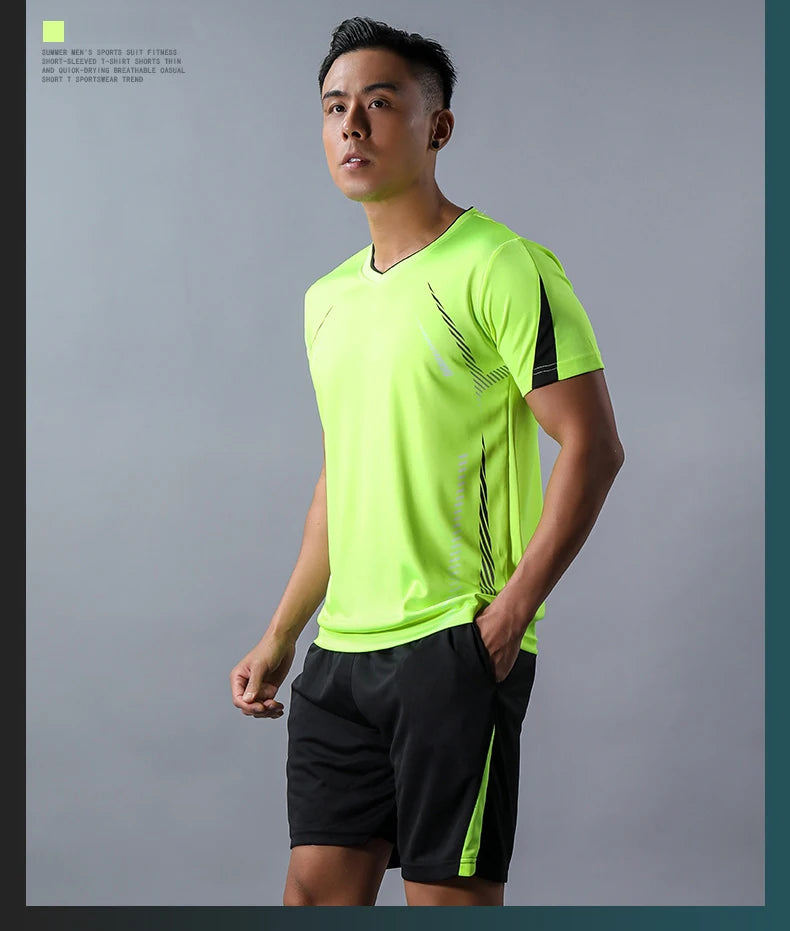 CHRLCK Men's Running Sets Summer Sportswear Breathable Gym Fitness Suits Quick Dry T-Shirts Sports Workout Training Tracksuit - Roller